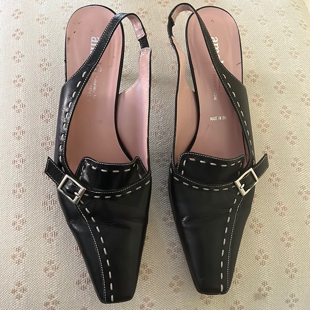 Amalfi Women's slings back Heels black Leather size 8.5b made in Italy